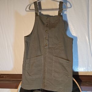 Olive Green Button-Up Overall Dress